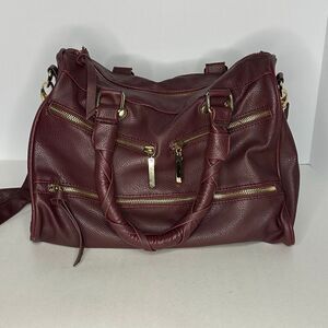 R&J Handbag Purse Burgundy With Gold Tone Zippers